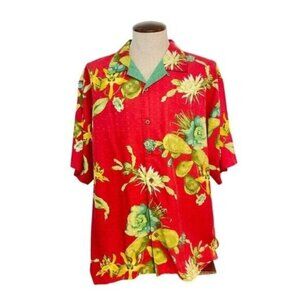 Tommy Bahama Men's Tropical Floral Red Silk Hawaiian Shirt Size XL